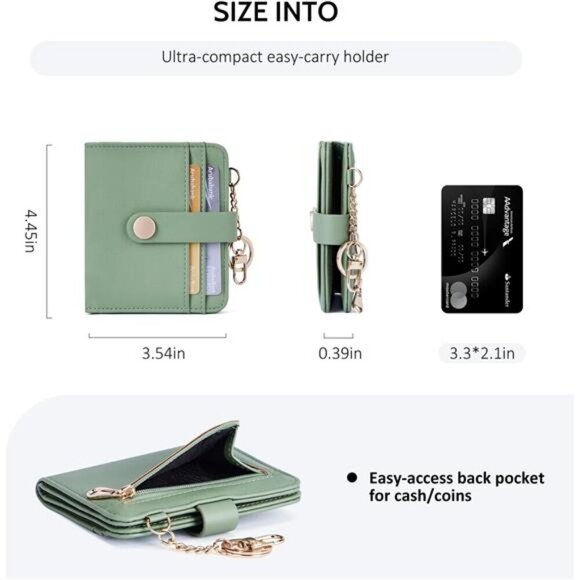 RFID Slim Wallet for Women Bifold Card Holder with Zipper Coin Pocket Keychain - Picture 4 of 7